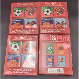 Red & Pink Pop Up Cards & Envelopes Fruity Lot of 4 Boxes = 56 Valentines